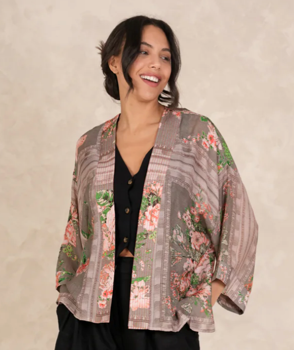 One Hundred Stars Neon Rose Beige Kimono