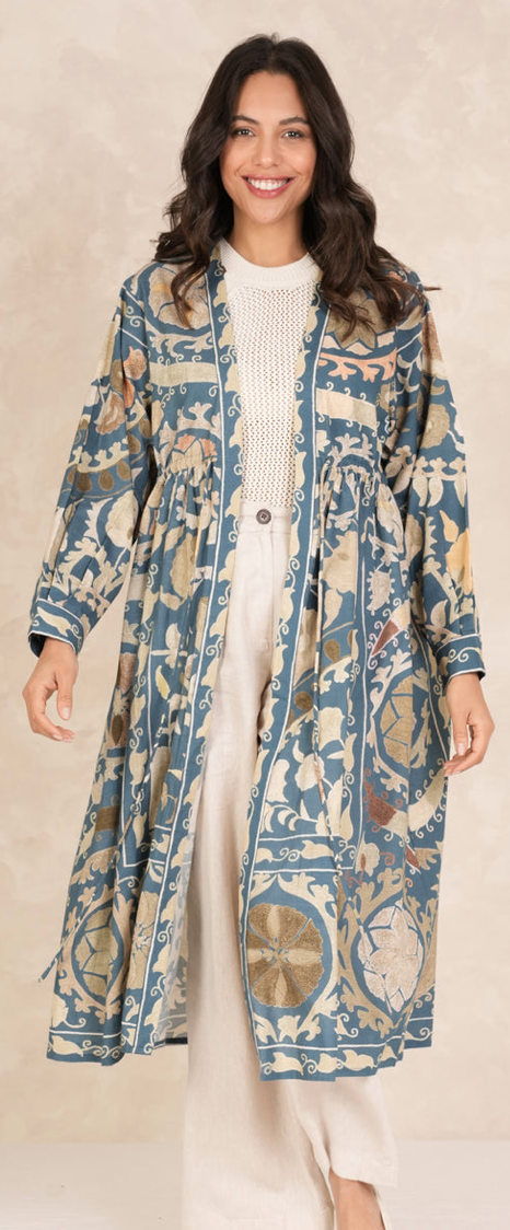 One Hundred Stars Susani Blue Duster Jacket Coat