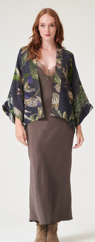 One Hundred Stars Orchid Black Wool Kimono