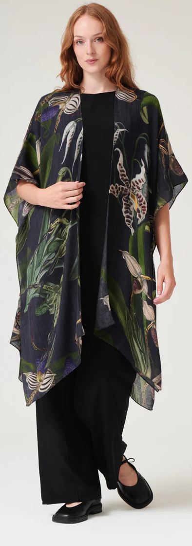 One Hundred Stars Orchid Black Wool Throwover Kimono