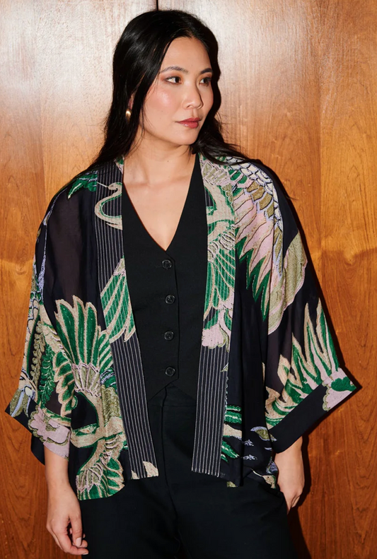 One Hundred Stars Crane Emerald Kimono