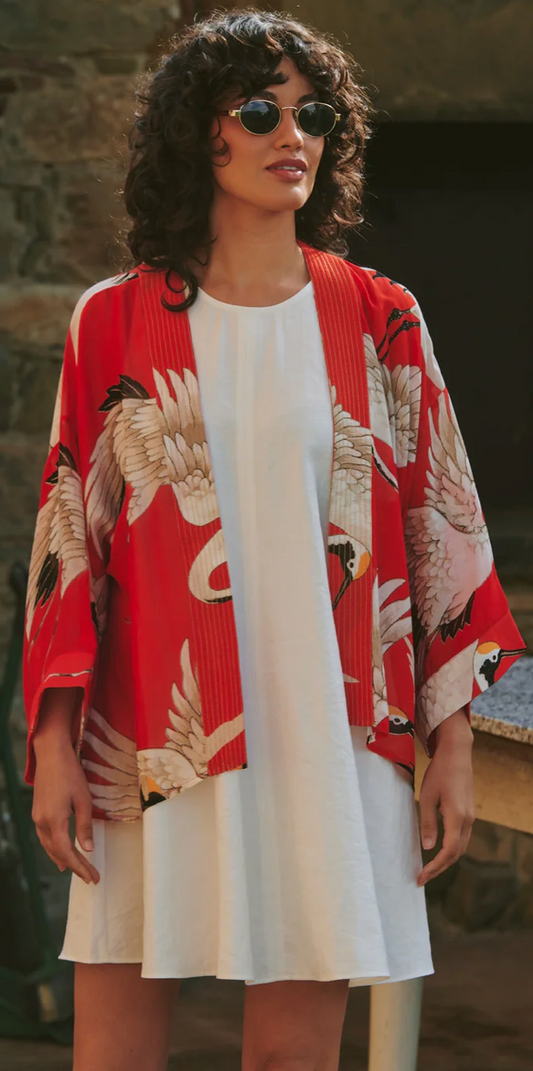 One Hundred Stars Stork Scarlet Kimono