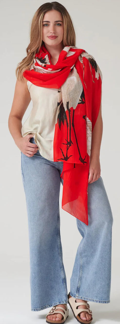 One Hundred Stars Stork Scarlet Scarf