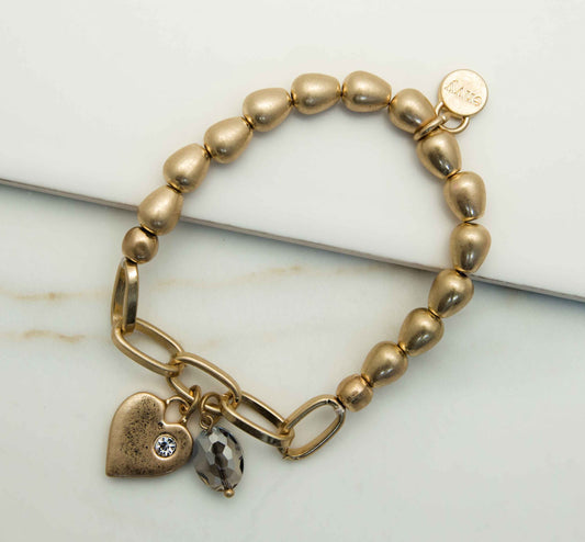 Envy cone links with diamante heart and stone charms stretch bracelet 1733