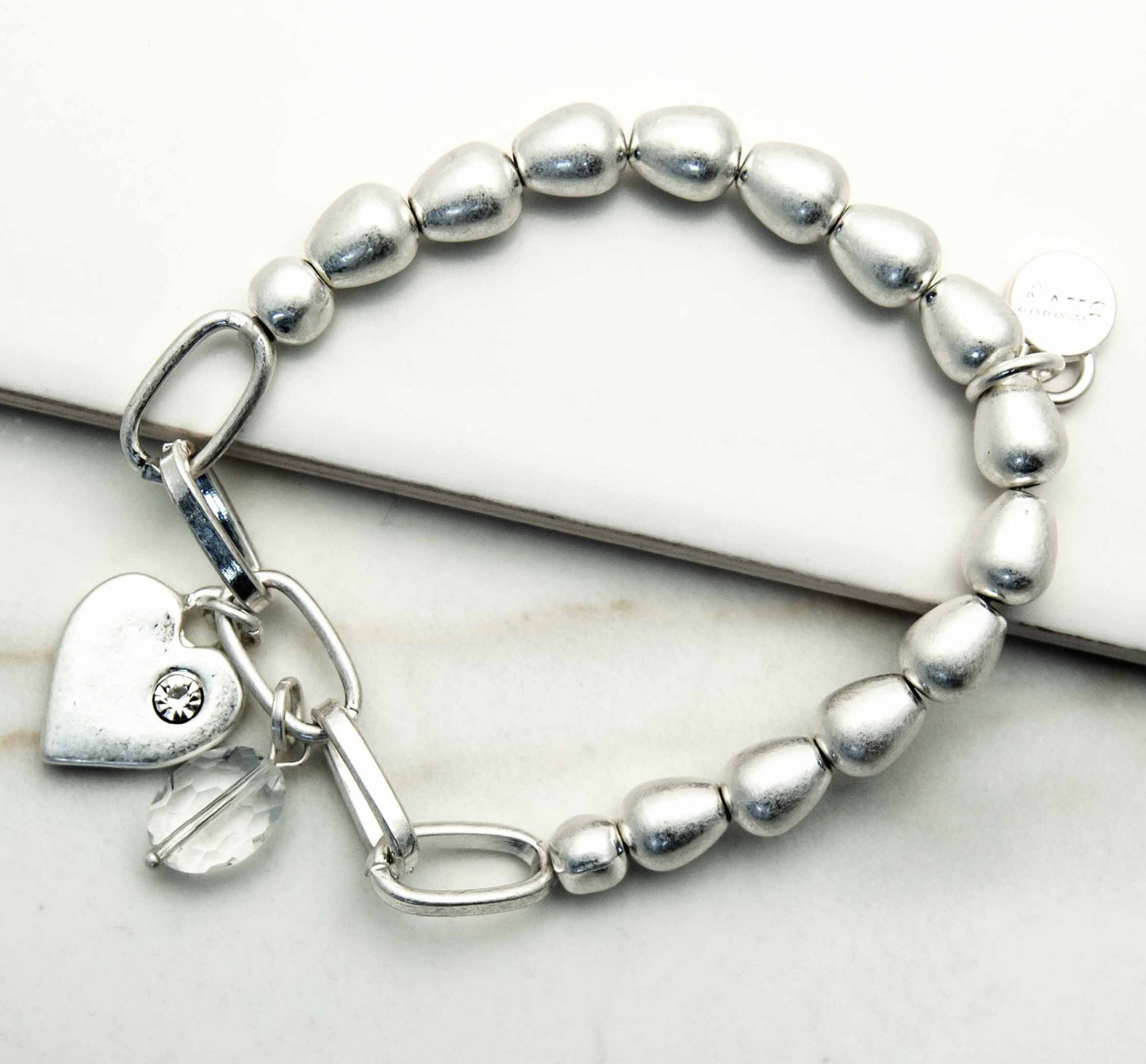 Envy cone links with diamante heart and stone charms stretch bracelet 1733