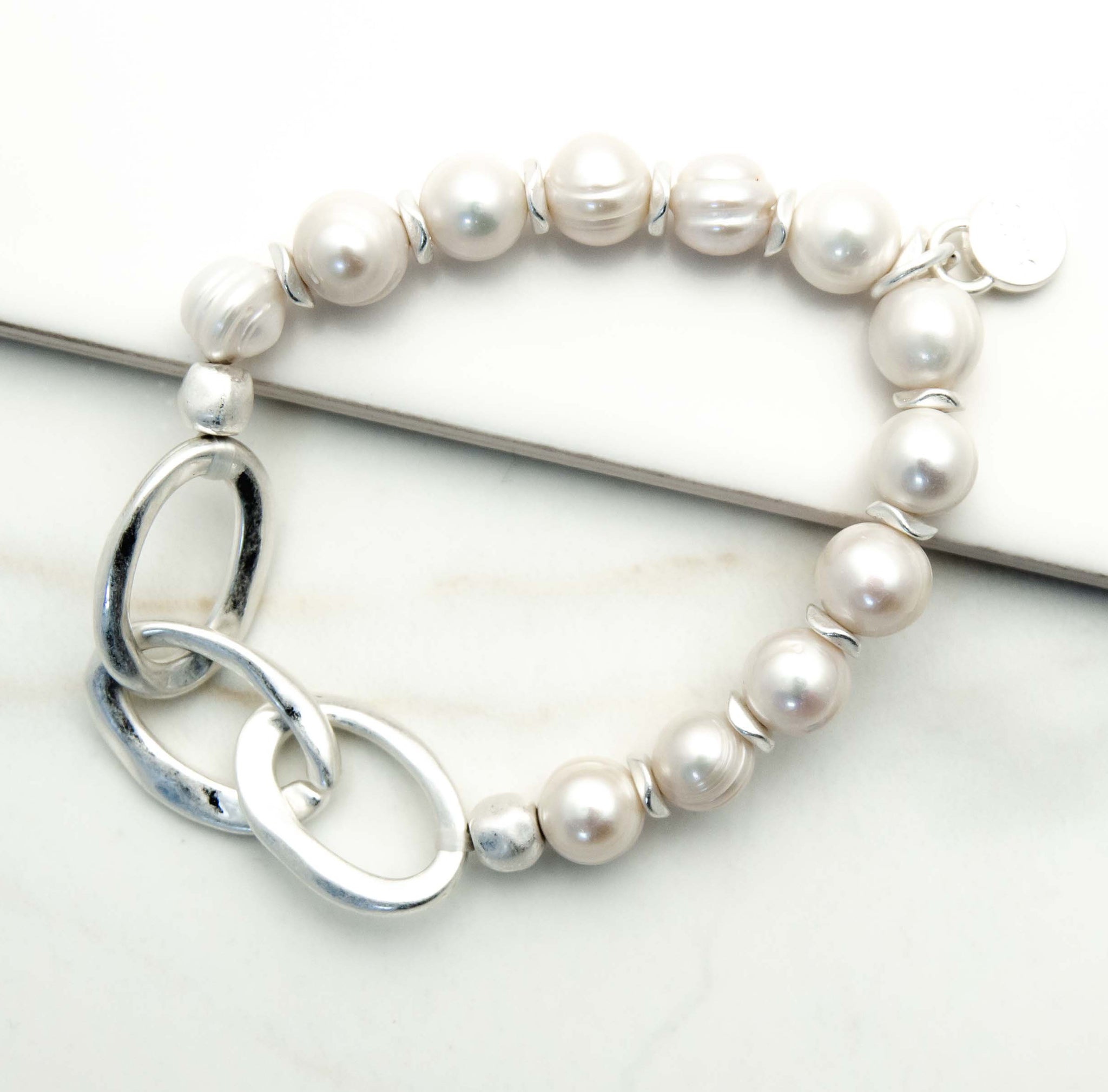 Contemporary Ladies Silver Pearl Bracelets  Palenque Jewellery