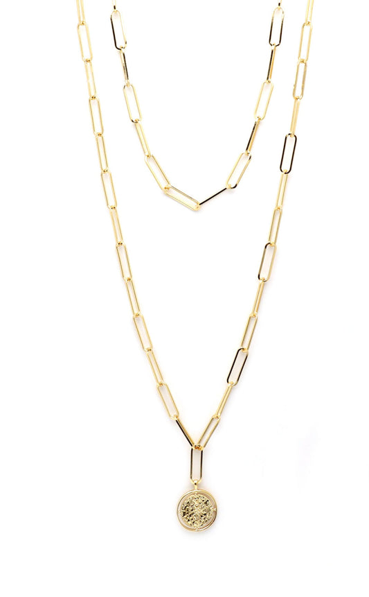 Envy long double chain link necklace with coin 1766