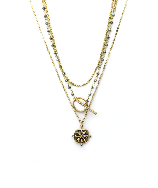 Envy multi fine chain and beaded necklace 1793