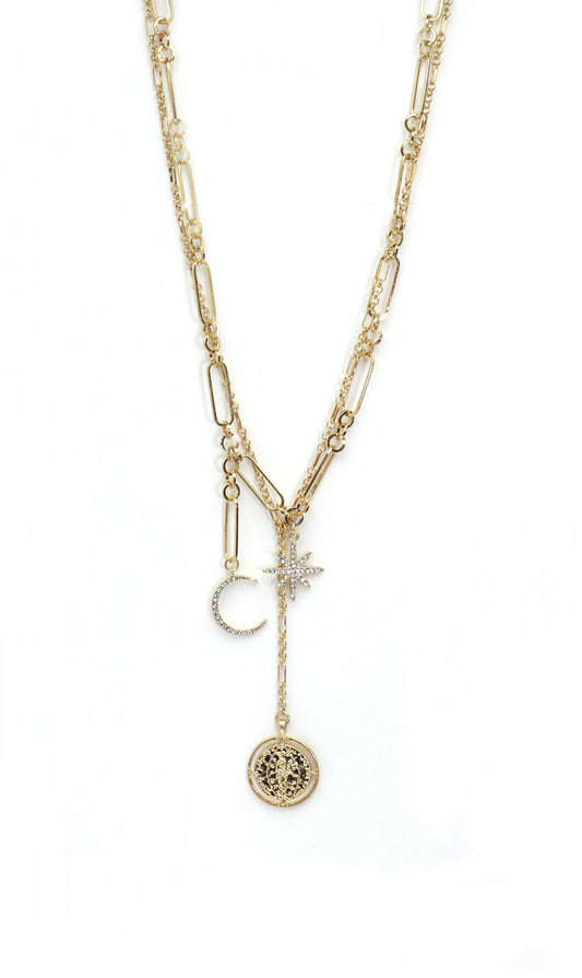 Envy celestial double chain necklace with coin  1796