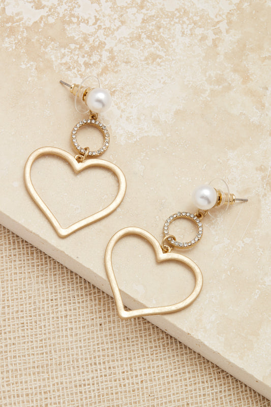 Envy gold heart with diamante and pearl earrings 1922