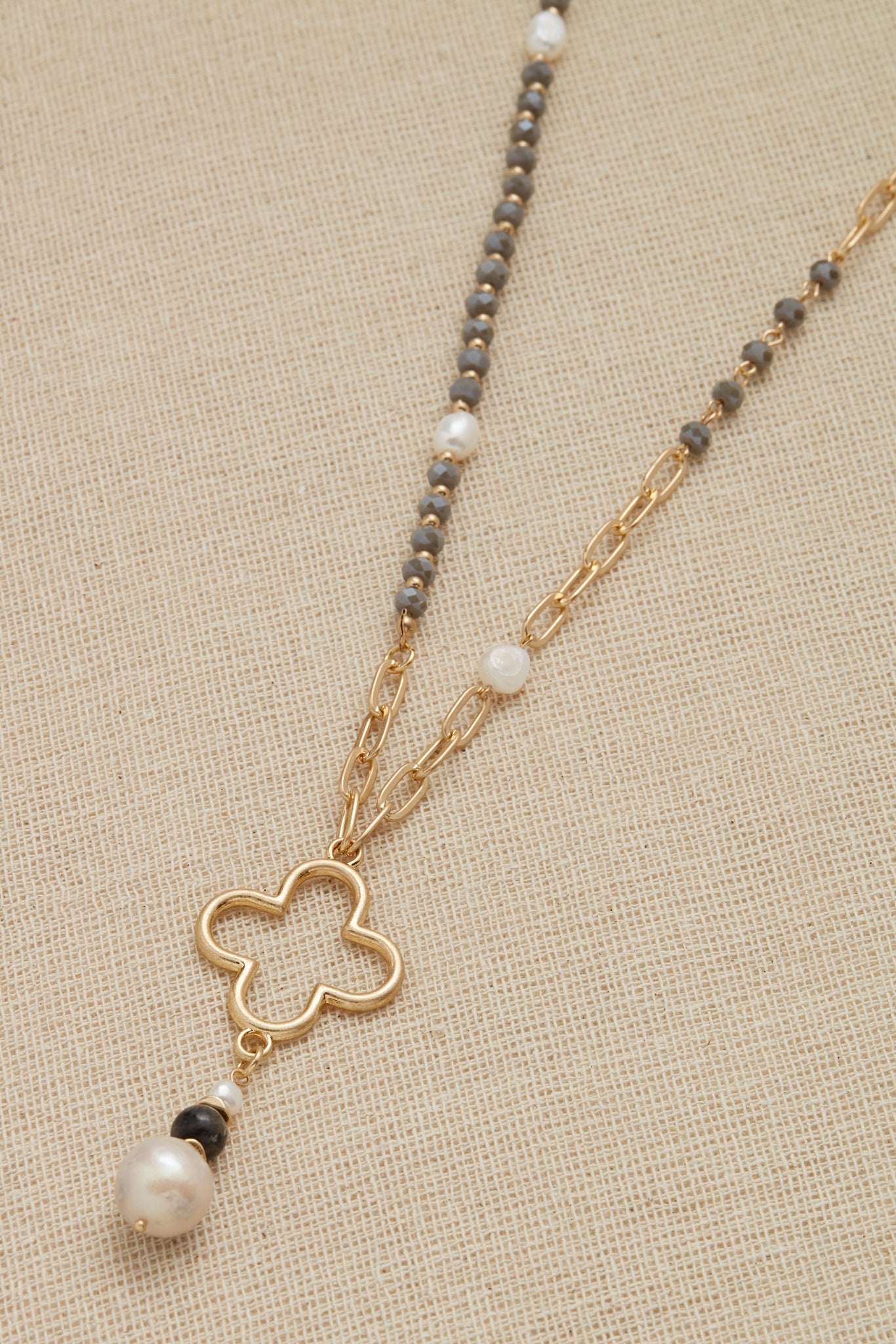 Envy long chain and bead clover necklace with large pearl 1948