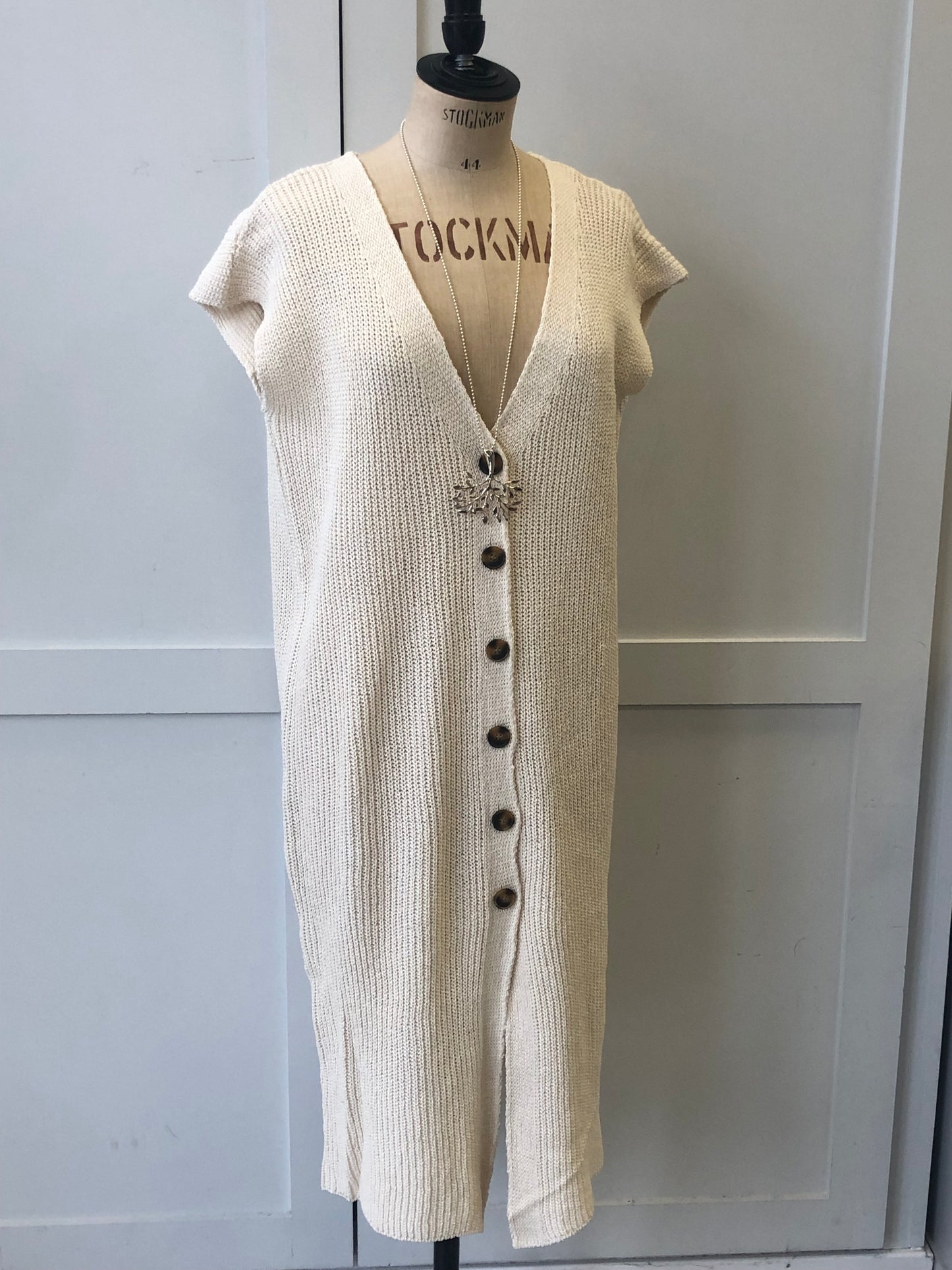 Long cotton knit waistcoat